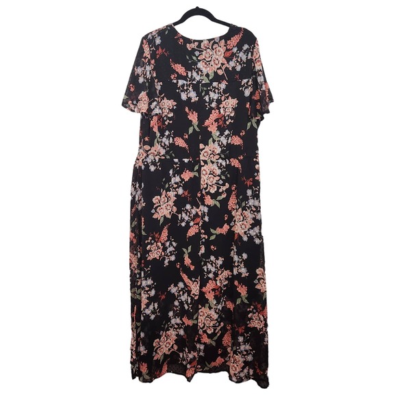 Lane Bryant Black Floral Swiss Dot Short sleeve Maxi Women's Dress 24 - Picture 10 of 10